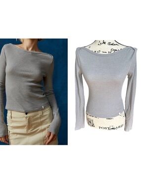 BDG Urban Outfitters Willow Thermal Grey Boatneck Top S